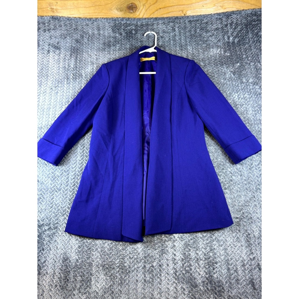 Nipon Boutique Blazer Jacket Womens 4 Royal Blue Stretch Open Front Formal Wear